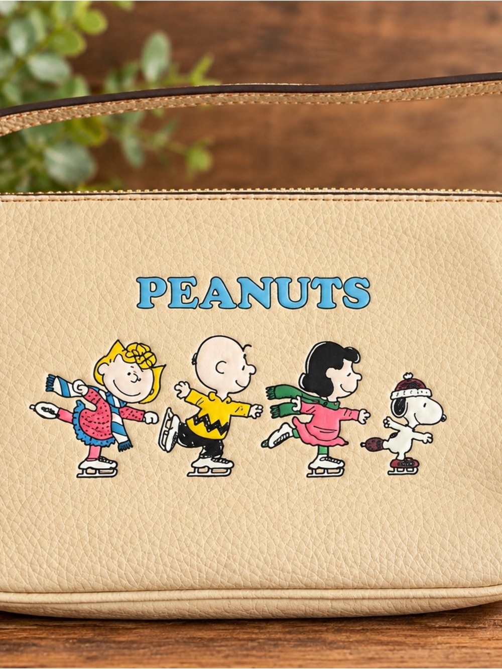 Peanuts Beige Kids Shoulder Bag with Colorful Skating Characters